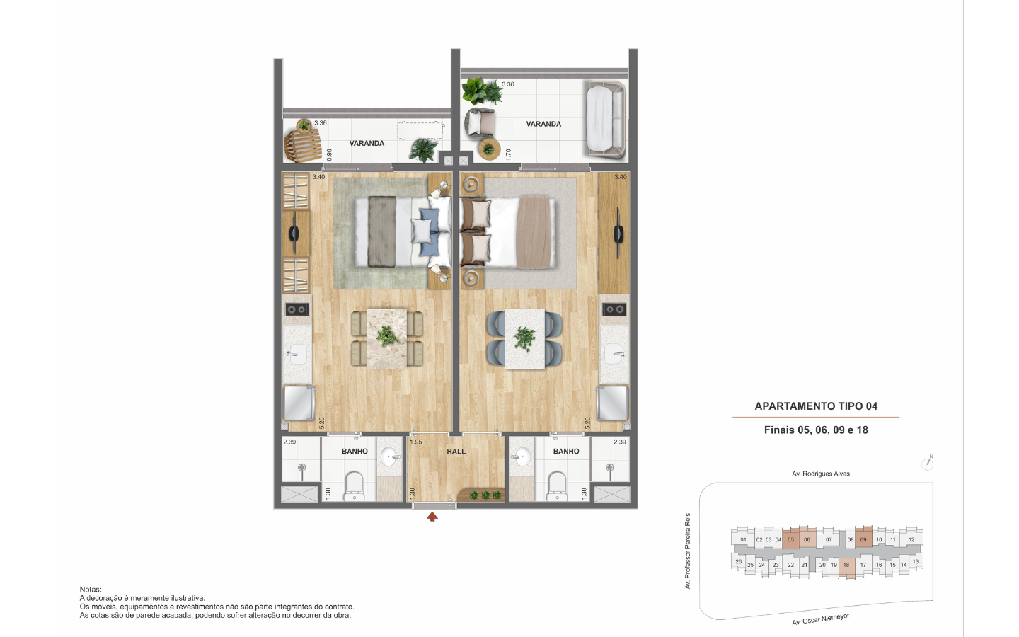 Planta Double Studio - Erê Residencial, finais 05, 06, 09 e 18