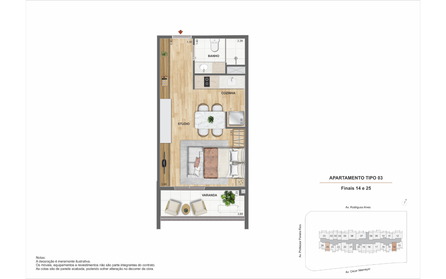 Planta Studio - Erê Residencial, finais 14 e 25
